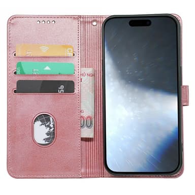 SKALO iPhone 16 Flip Cover m. pung i PU-læder - Rosa guld