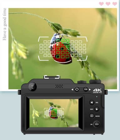 Digitalkamera 4K/48MP/18X digital zoom/autofokus/dobbeltkamera med 32GB TF-kort Sort
