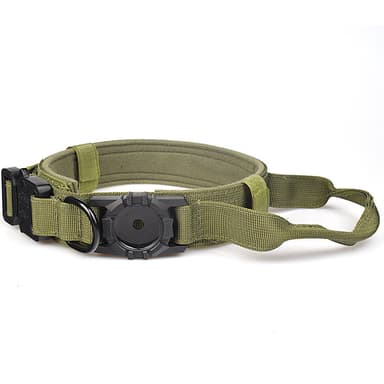 AirTag Hundehalsbånd - Justerbart Hundehalsbånd i Nylon med AirTag-holder Grøn S