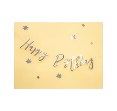 Banner Happy Birthday sølv 16,5*62cm