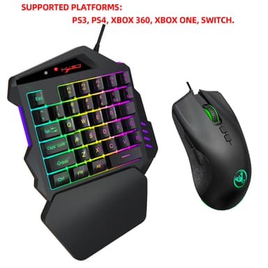Enhånds gaming tastatur, mus, RGB baggrundsbelyst, spil controller konverter Xbox
