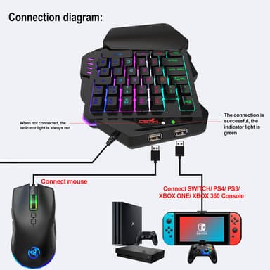 Enhånds gaming tastatur, mus, RGB baggrundsbelyst, spil controller konverter Xbox