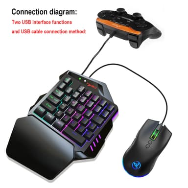 Enhånds gaming tastatur, mus, RGB baggrundsbelyst, spil controller konverter Xbox