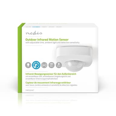 Nedis bevægelsesdetektor | Indendørs og Udendørs | 3-Wire | Type F (CEE 7/7) | 360 ° | 5 - 300 W | 300 W | 1200 W | 3 - 2000 Lux | Sensor-teknologi: PIR | Sensor rækkevidde: 2.0 - 8.0 m