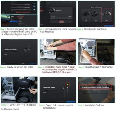 Oculus Quest VR Linkkabel USB3.0 til Type-C datakabel 5m