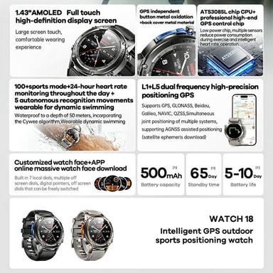 REMAX WATCH 18 Smart GPS Sports Fitness Tracker med Pulsmåler ...