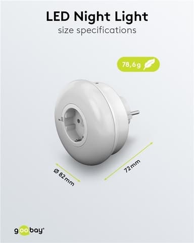 Goobay LED-natlampe til stikkontakt med farveændringsfunktion (grøn, blå, dagslys hvid), skumringsensor og stikkontakt med jordforbindelse (type F)