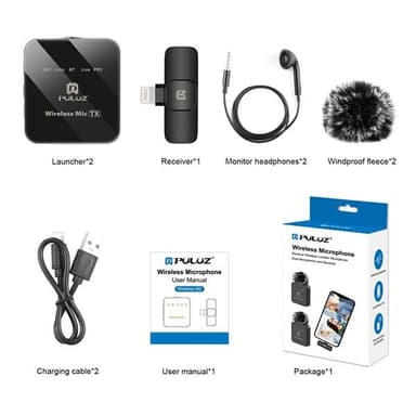 Puluz Trådløse mikrofoner med modtager til iPhone / iPad