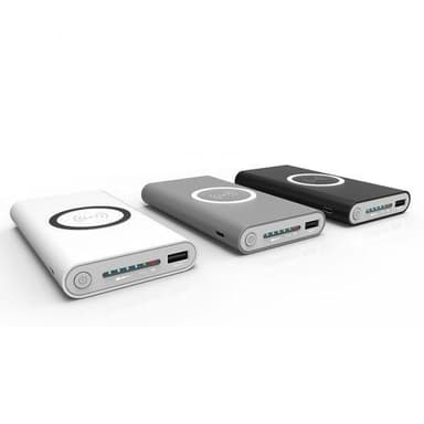 Powerbank 10000 mAh med trådlös laddning via Qi - Grå