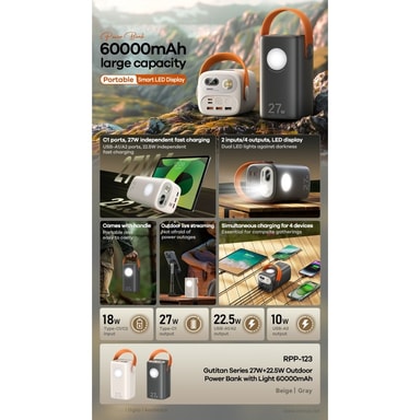 REMAX RPP-123 60000mAh Outdoor Powerbank 27W + 22.5W Hurtigopladning ...