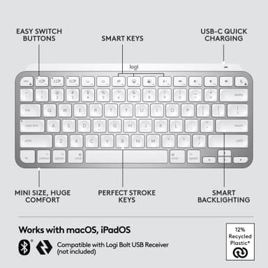 Logitech MX Keys Mini trådløst tastatur til Mac (pale gray)