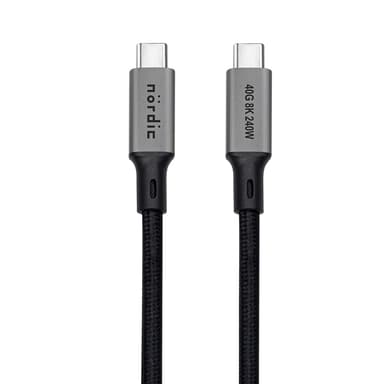 NÖRDIC 50 cm USB4 USB-C til C nylon flettet kabel PD3.1 240W 40G 8K60Hz 4K144Hz grå