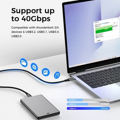 NÖRDIC 50 cm USB4 USB-C til C nylon flettet kabel PD3.1 240W 40G 8K60Hz 4K144Hz grå