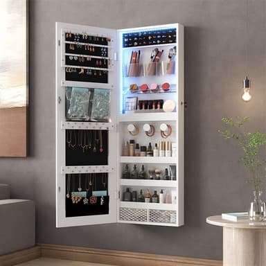 Spejlskab med LED-belysning til makeup og smykker
