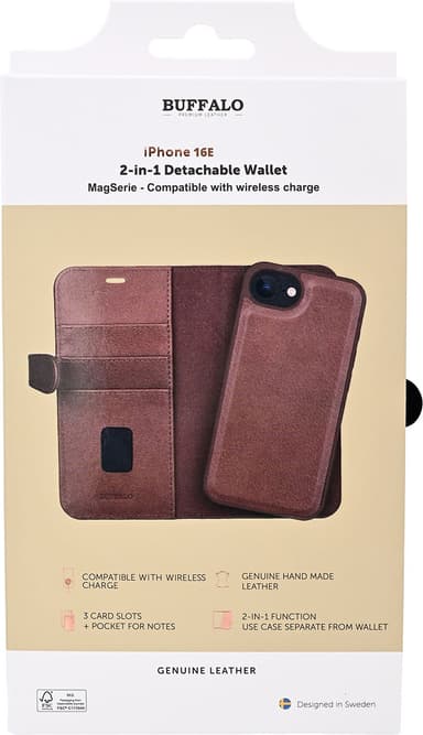 Buffalo iPhone 16E 2i1 pungetui (brun)