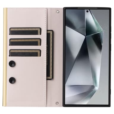 SKALO Samsung S25 Ultra Quiltet skulderrem med guldkant Flip Cover - Beige