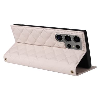 SKALO Samsung S25 Ultra Quiltet skulderrem med guldkant Flip Cover - Beige