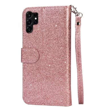 SKALO Samsung S25 Ultra Glitter Lynlås Flip Cover - Rosa guld