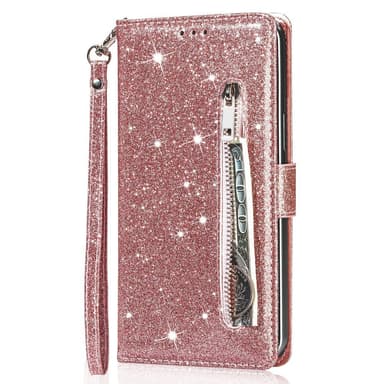 SKALO Samsung S25 Ultra Glitter Lynlås Flip Cover - Rosa guld