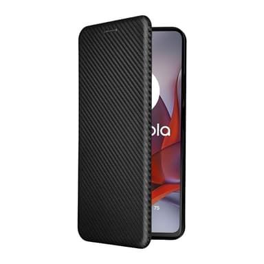 SKALO Motorola Moto G75 5G Carbon Fiber Flip Cover - Sort