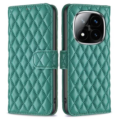SKALO Xiaomi Redmi Note 14 Pro 5G BINFEN COLOR Quiltet cover Flip Cover - Grøn