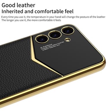 SKALO Samsung S25 GKK PU-Læder Guldkant Cover - Sort