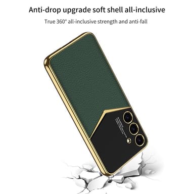 SKALO Samsung S25 GKK PU-Læder Guldkant Cover - Sort