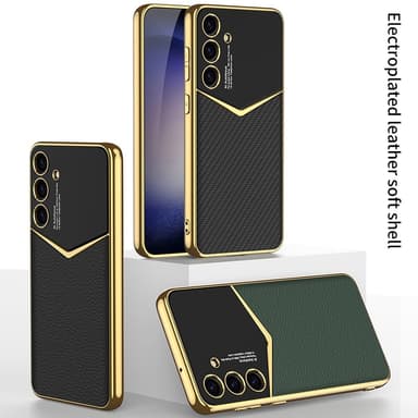 SKALO Samsung S25 GKK PU-Læder Guldkant Cover - Sort