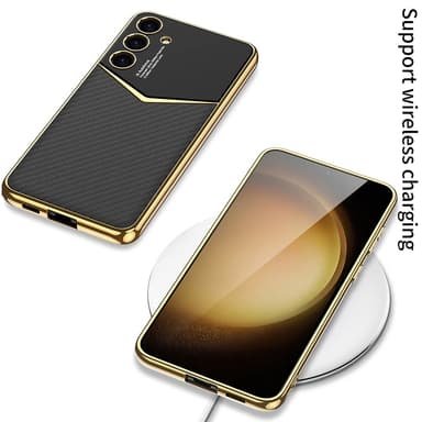SKALO Samsung S25 GKK PU-Læder Guldkant Cover - Sort
