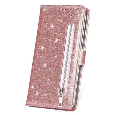 SKALO Samsung S25 Glitter Lynlås Flip Cover - Rosa guld
