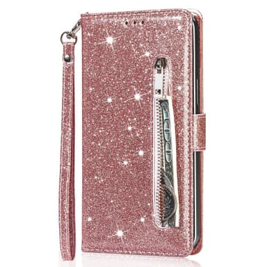 SKALO Samsung S25 Glitter Lynlås Flip Cover - Rosa guld