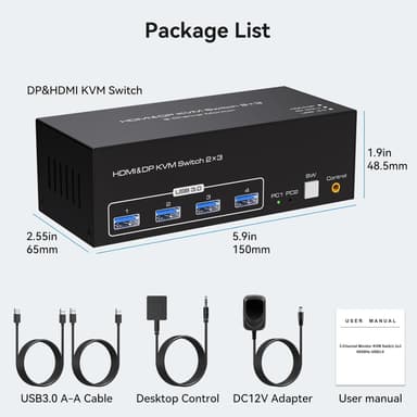 NÖRDIC KVM-switch 2 PC 3 skærme 8K60Hz 4K144Hz Triple skærm 2xDP 1xHDMI 4xUSB 3.0 porte