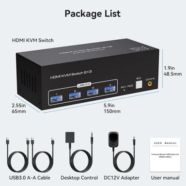 NÖRDIC HDMI 2.1 KVM-switch 2 computere 3 skærme 8K60Hz 4K144Hz Triple skærm 4 USB 3.0 til 2 PC deler 3 skærme