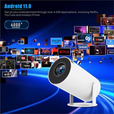 NÖRDIC Mini Portable Projector 4K 1080P Full HD-understøttelse Android 11 & Netflix – WiFi 6, BT 5.0, 180° rotation, hjemmebiografprojektor