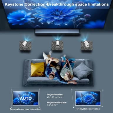NÖRDIC Mini Portable Projector 4K 1080P Full HD-understøttelse Android 11 & Netflix – WiFi 6, BT 5.0, 180° rotation, hjemmebiografprojektor