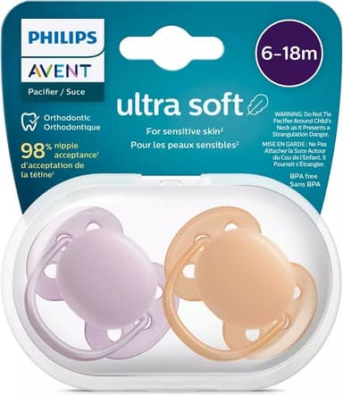 Philips Avent SCF091/33 Ultra Soft-sutter, 6-18 måneder, 2 stk, rødlig