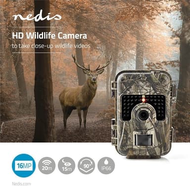 Nedis Vildtkamera | 1080p@30fps | 16 MPixel | 3 MP Color CMOS | IP66 | Sort No-Glow IR | Nattesyn | Betragningsvinkel: 90 ° | Bevægelse Sensor | Detektionsvinkel: 60 ° | Detektionsområde: 20.0 m | Skærmstørrelse: 2.4 "" | LCD-skærm | Brun / Grøn