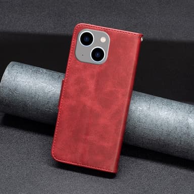 SKALO iPhone 15 Plus Flip Cover m. pung i PU-læder - Rød