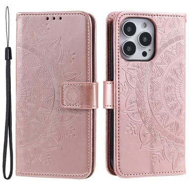 SKALO iPhone 15 Pro Mandala Flip Cover - Rosa guld