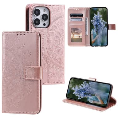 SKALO iPhone 15 Pro Mandala Flip Cover - Rosa guld