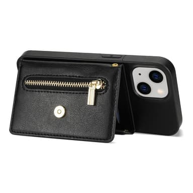 SKALO iPhone 15 PU-læder Cover med Pung - Sort
