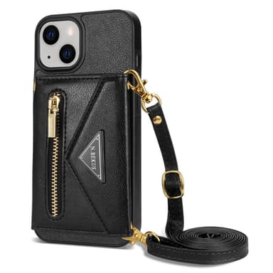 SKALO iPhone 15 PU-læder Cover med Pung - Sort