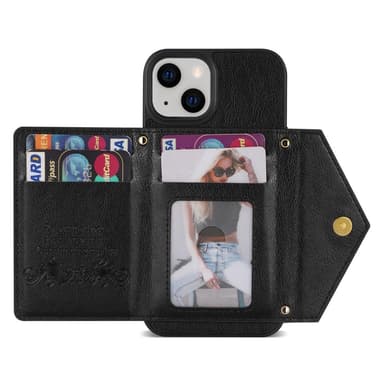 SKALO iPhone 15 PU-læder Cover med Pung - Sort