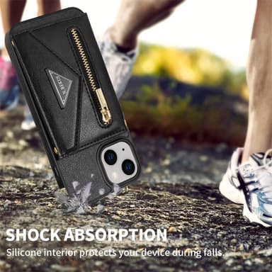 SKALO iPhone 15 PU-læder Cover med Pung - Sort