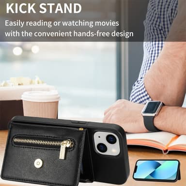 SKALO iPhone 15 PU-læder Cover med Pung - Sort