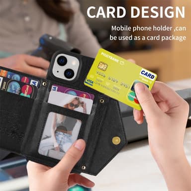 SKALO iPhone 15 PU-læder Cover med Pung - Sort