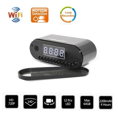 Full HD Night Vision WiFi Cam Vækkeur skjult kamera
