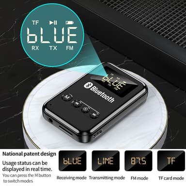 2-i-1 Bluetooth 5.0-modtagersender RCA 3,5 mm AUX FM-adapter