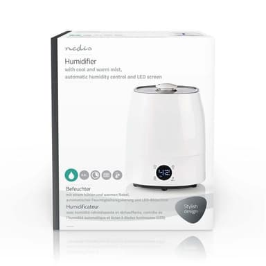 Nedis Air luftfugter | 110 W | Med kold og varm tåge | 5.5 l | Hygrometer | Timer | Velegnet til rum op til: 50 m² | Grå / Hvid