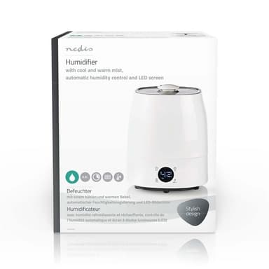 Nedis Air luftfugter | 110 W | Med kold og varm tåge | 5.5 l | Hygrometer | Timer | Velegnet til rum op til: 50 m² | Grå / Hvid